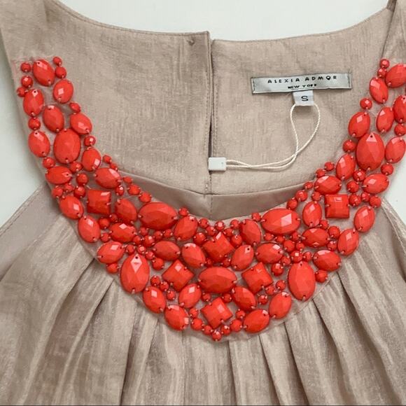 Alexia Admor New York Dress Tangerine Taupe Beaded Neckline Sleeveless Small - Picture 13 of 13